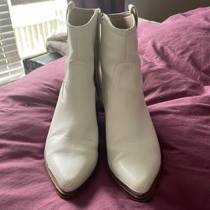 White faux leather cowgirl booties